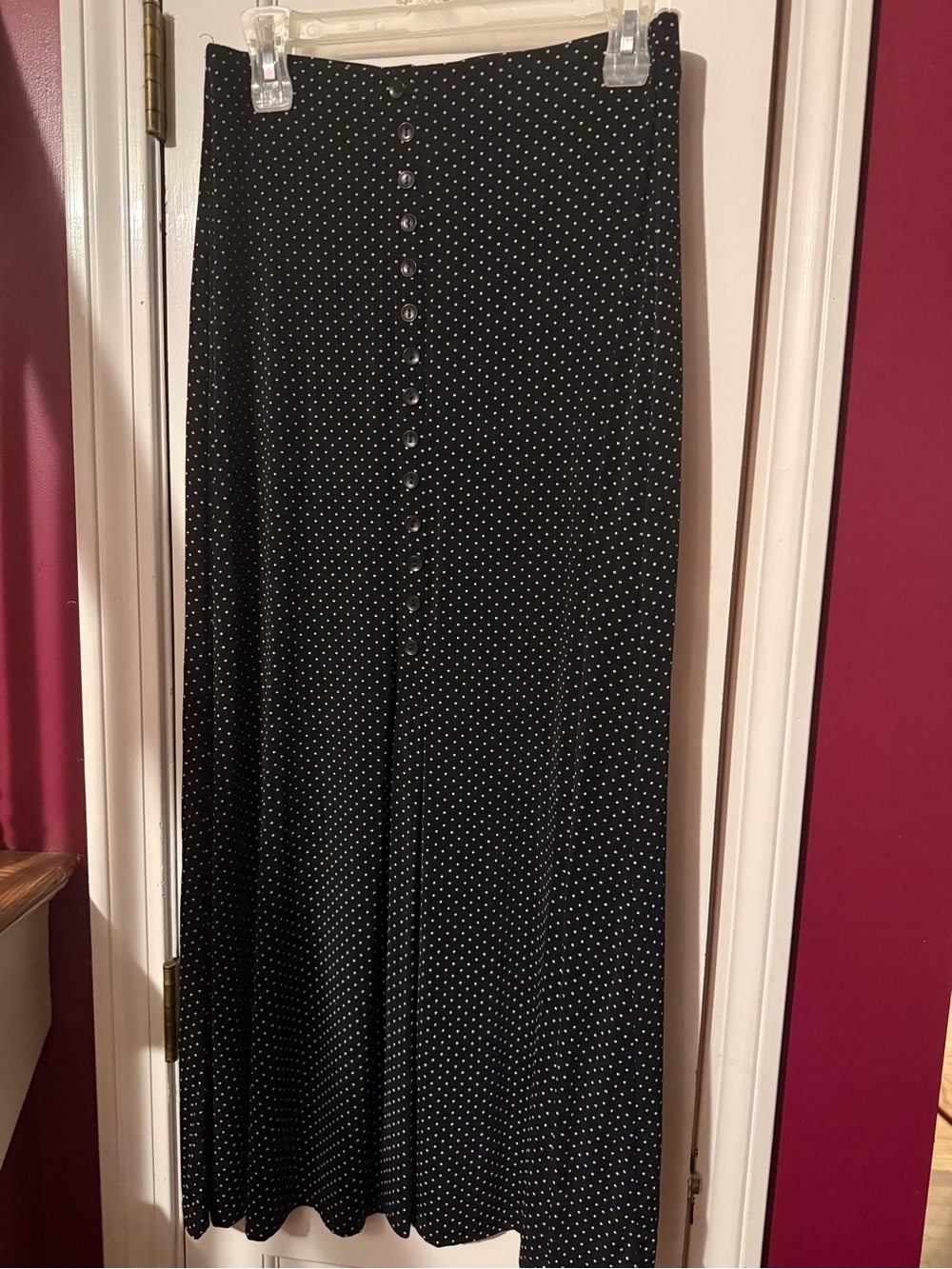 Black Polka Dot Button-Front Maxi Skirt